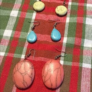 Elegant Pink and Blue Stone Earrings Set